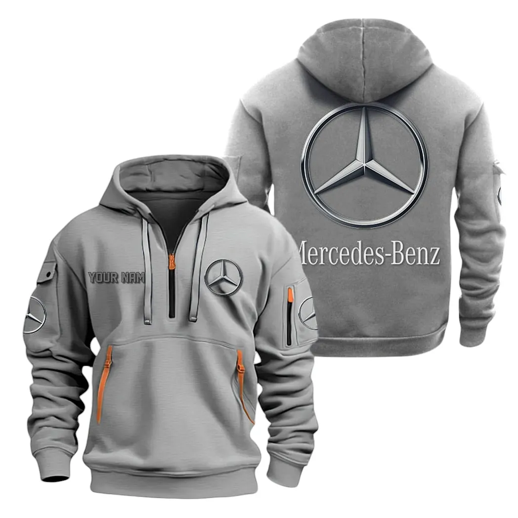 Mercedes Benz Half Zip Hoodie For Men, Gift For Mercedes Benz Lovers CAR20022125684 - Gray