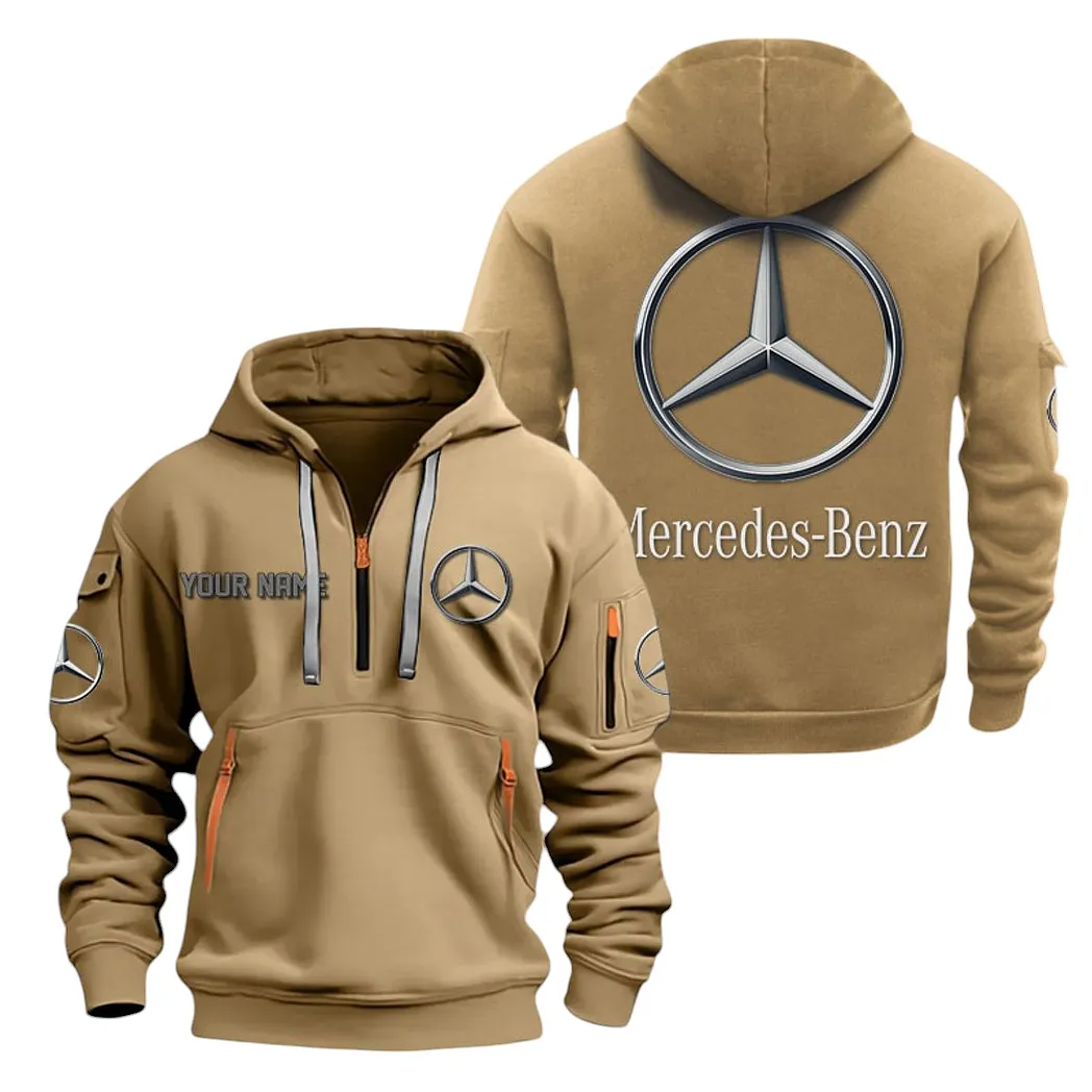 Mercedes Benz Half Zip Hoodie For Men, Gift For Mercedes Benz Lovers CAR20022125684 - Khaki