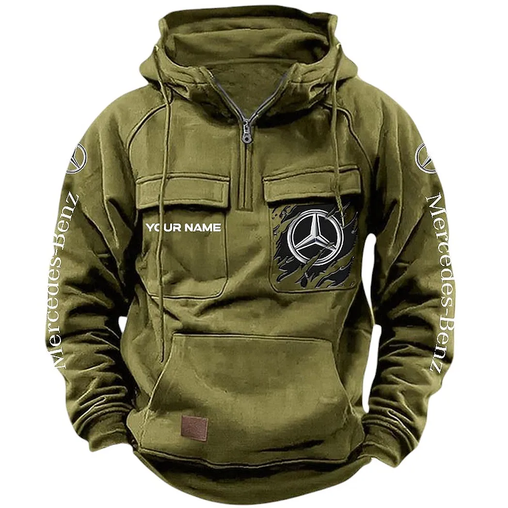 Mercedes Benz Hoodie Tactical Quarter Zip, Gift For Mercedes Benz Lovers CAR164022425127 - Army Green