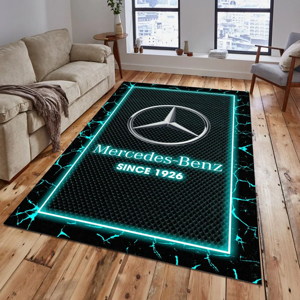 Mercedes Benz Rug, Gift For Mercedes Benz Lovers, Gift For Him, Husband, Boyfriend CAR5202192553 - Cyan