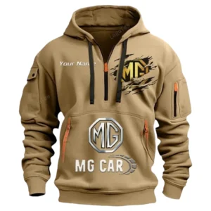 MG Cars Half Zip Hoodie CAR113021425790, Best Gift for Him, Husband, Boyfriend - Khaki