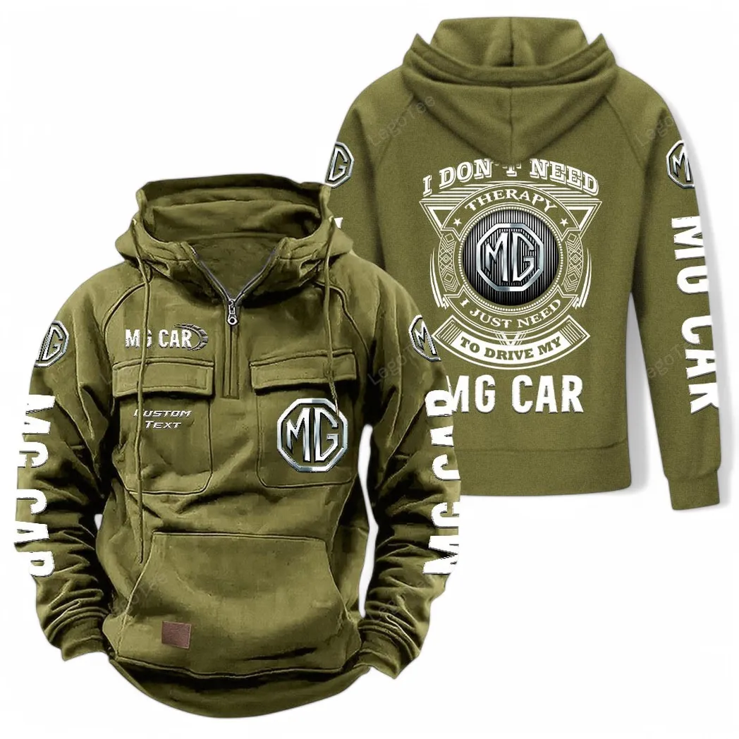 MG Cars Tactical Quarter Zip Hoodie CAR106021525068, Gifts For Men, Him, Husband, Boyfriend - Army Green