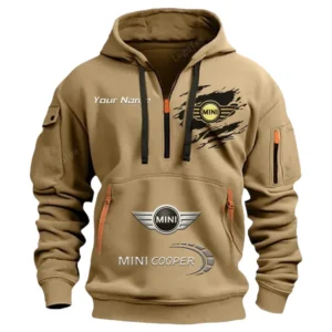Mini Cooper Half Zip Hoodie CAR113021425787, Best Gift for Him, Husband, Boyfriend - Khaki