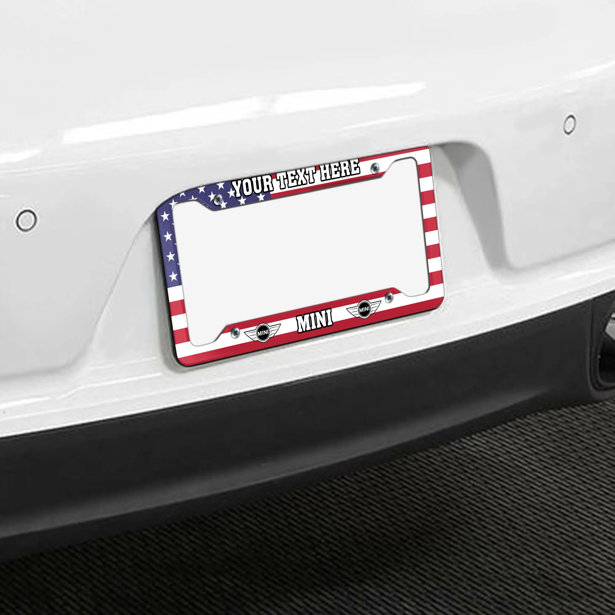 Mini License Plate Frame USA Flag Style, Gift For Mini Lovers LPF02030425925 - 4 Holes