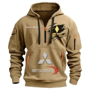 Mitsubishi Half Zip Hoodie CAR113021425797, Best Gift for Him, Husband, Boyfriend - Khaki