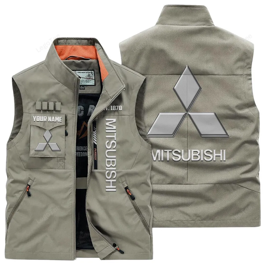 Mitsubishi Outdoor Sleeveless Vest, Gift For Mitsubishi Lovers, Gift For Him, Husband, Boyfriend - Khaki CAR132021325961-4