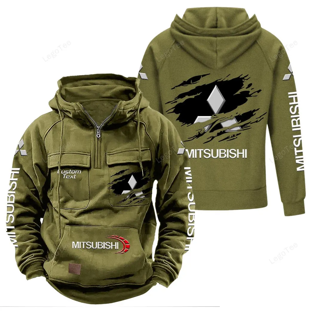 Mitsubishi Tactical Quarter Zip Hoodie, Gift For Mitsubishi Lovers, Gift For Him, Husband, Boyfriend - Army Green CAR122021425019-1