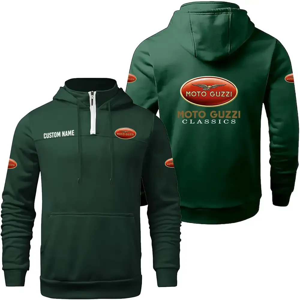 Moto Guzzi Casual Stand up Collar Hoodie CAR0301022123, CAR All Over Print Casual Stand up Collar Hoodie - Dark Green