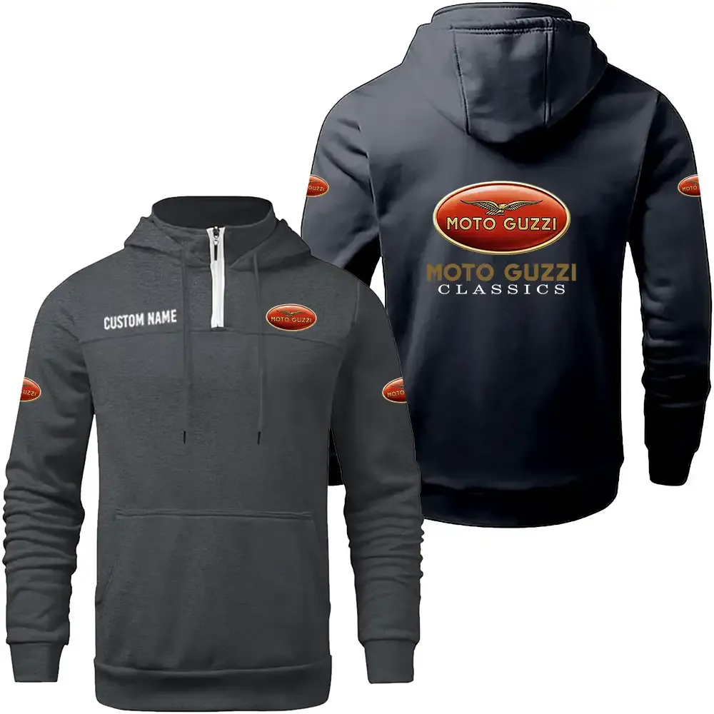 Moto Guzzi Casual Stand up Collar Hoodie CAR0301022123, CAR All Over Print Casual Stand up Collar Hoodie - Dark Grey