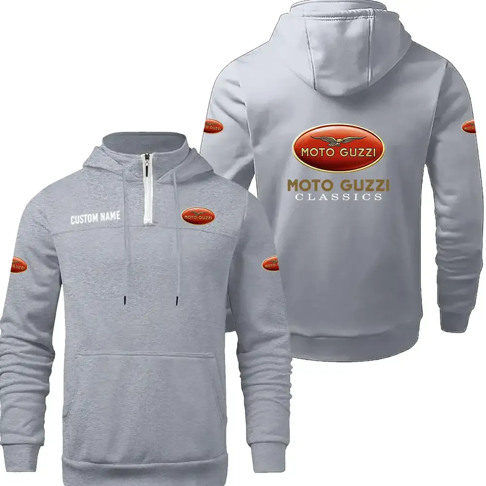 Moto Guzzi Casual Stand up Collar Hoodie CAR0301022123, CAR All Over Print Casual Stand up Collar Hoodie - Grey