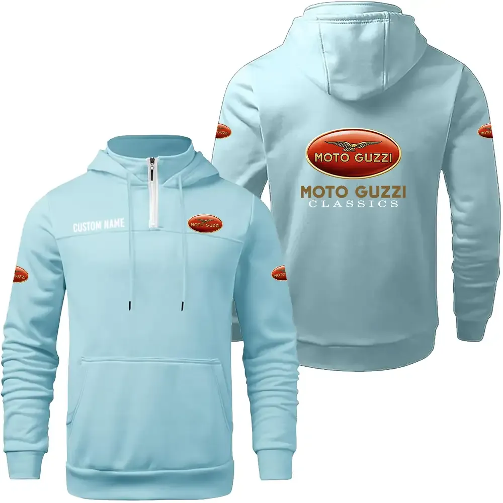 Moto Guzzi Casual Stand up Collar Hoodie CAR0301022123, CAR All Over Print Casual Stand up Collar Hoodie - Light Blue