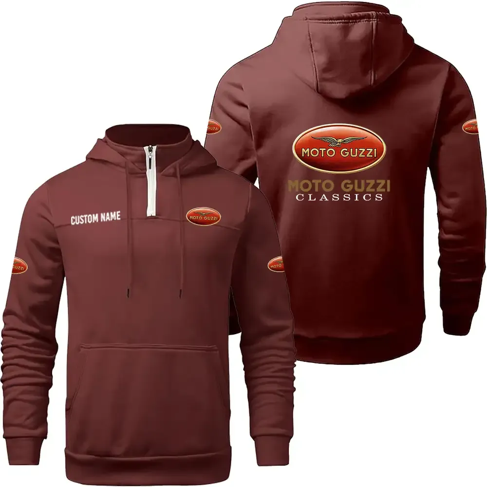 Moto Guzzi Casual Stand up Collar Hoodie CAR0301022123, CAR All Over Print Casual Stand up Collar Hoodie - Wine Red