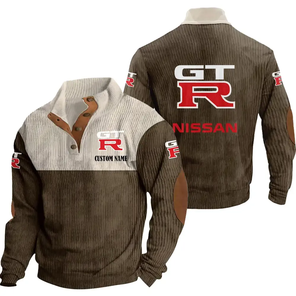 Nissan gtr Stand Up Collar Base Shirt CAR20012134, CAR All Over Print Stand Up Collar Base Shirt - Brown