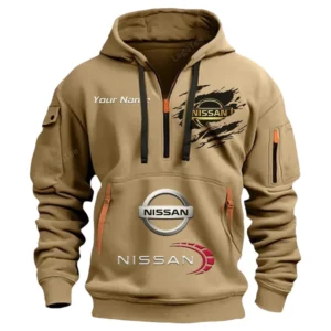Nissan Half Zip Hoodie CAR113021425801, Best Gift for Him, Husband, Boyfriend - Khaki
