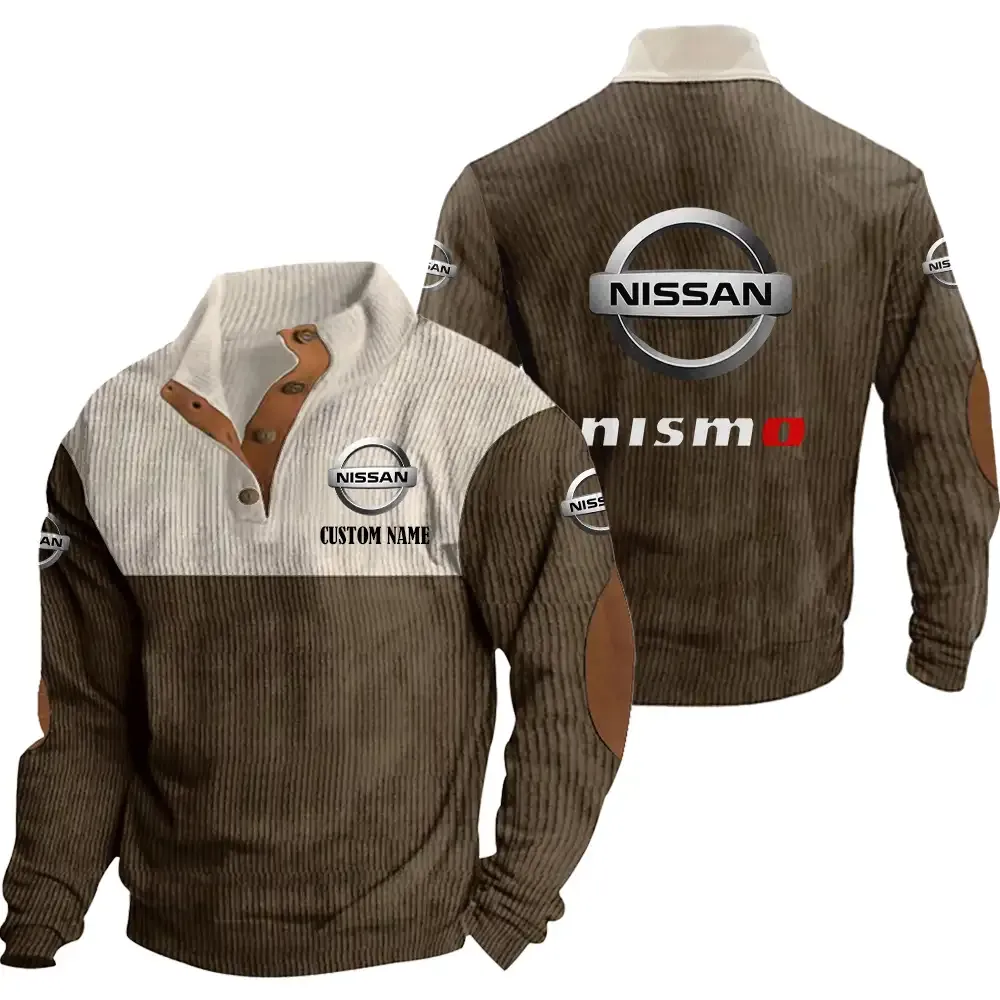 Nissan Nismo Stand Up Collar Base Shirt CAR20012136, CAR All Over Print Stand Up Collar Base Shirt - Brown