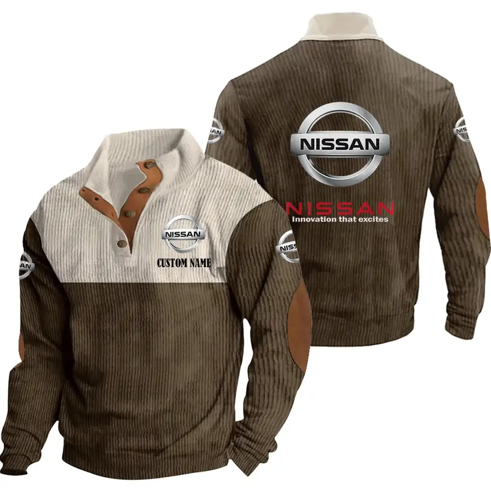 Nissan Stand Up Collar Base Shirt CAR20012135, CAR All Over Print Stand Up Collar Base Shirt - Brown