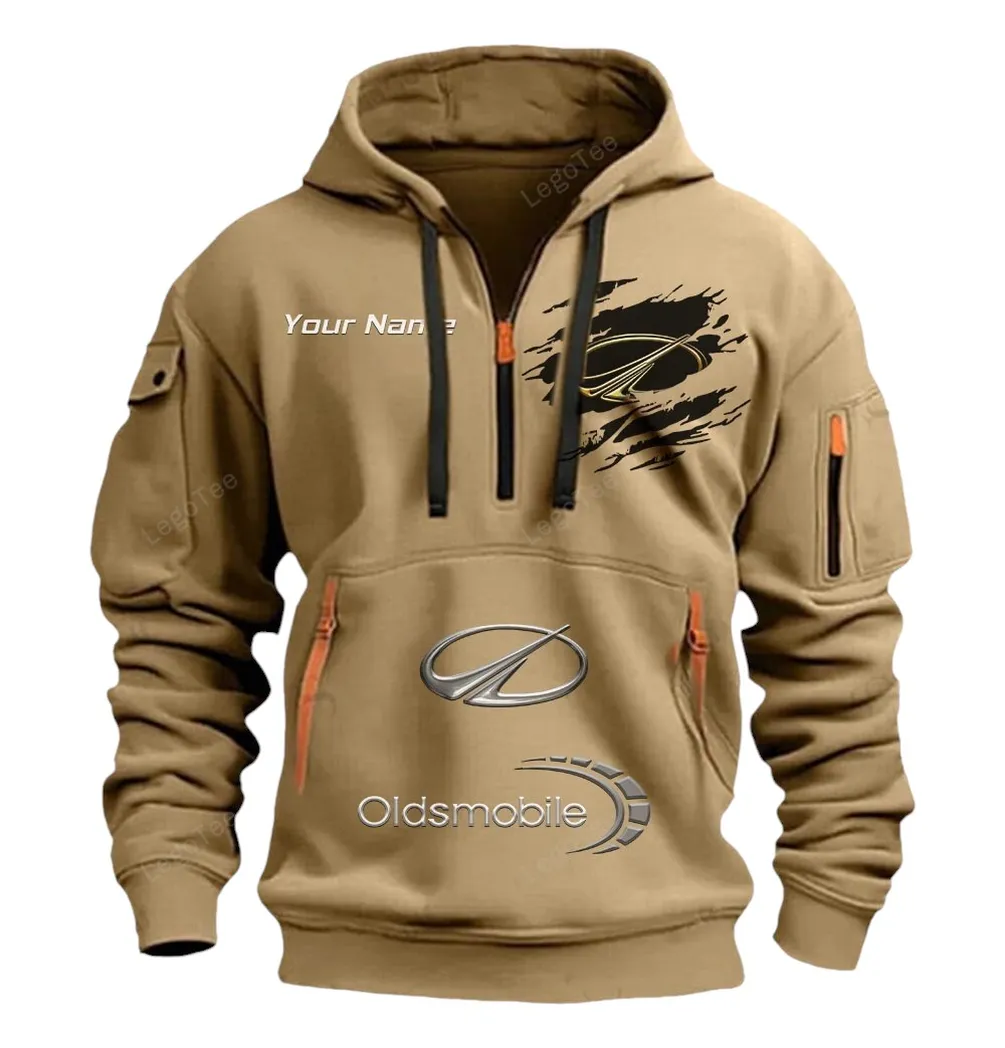 Oldsmobile Half Zip Hoodie CAR113021425839, Best Gift for Him, Husband, Boyfriend - Khaki