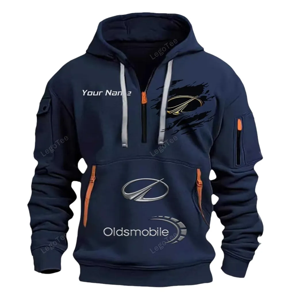 Oldsmobile Half Zip Hoodie CAR113021425839, Best Gift for Him, Husband, Boyfriend - Navy