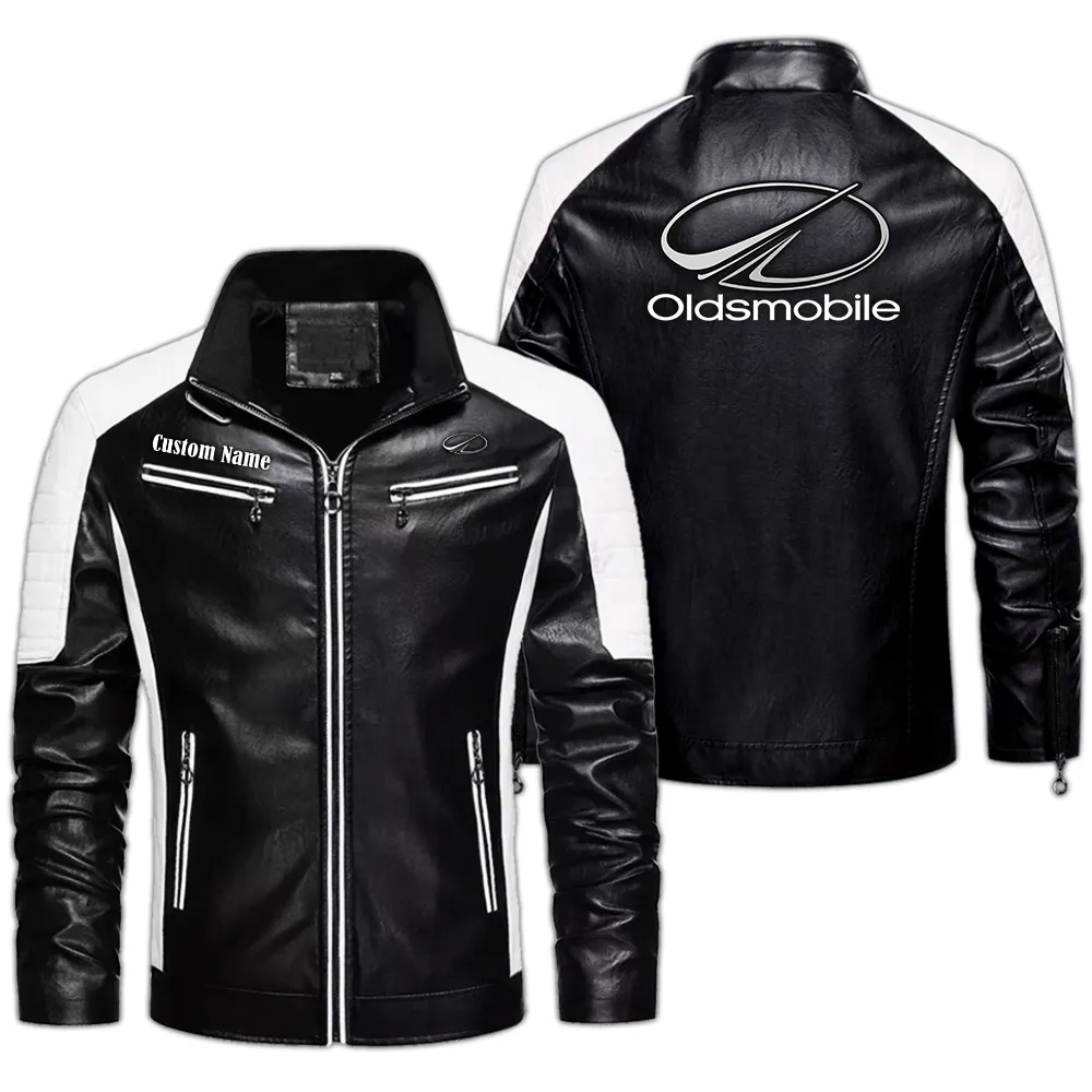 Oldsmobile Men's PU Leather Jacket  CAR0401022260, CAR All Over Print Men's PU Leather Jacket - Black
