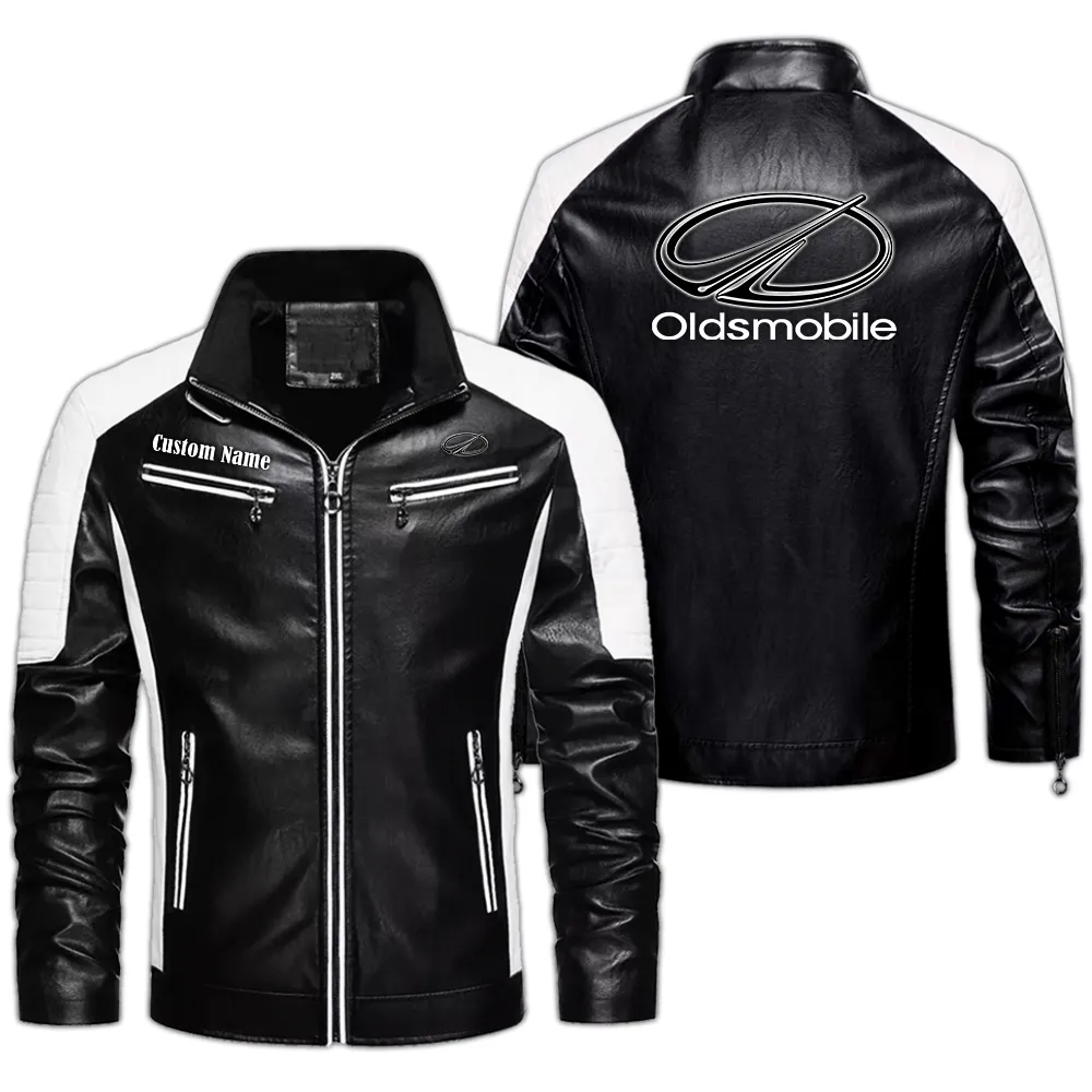 Oldsmobile Men's PU Leather Jacket  CAR0401022261, CAR All Over Print Men's PU Leather Jacket - Black