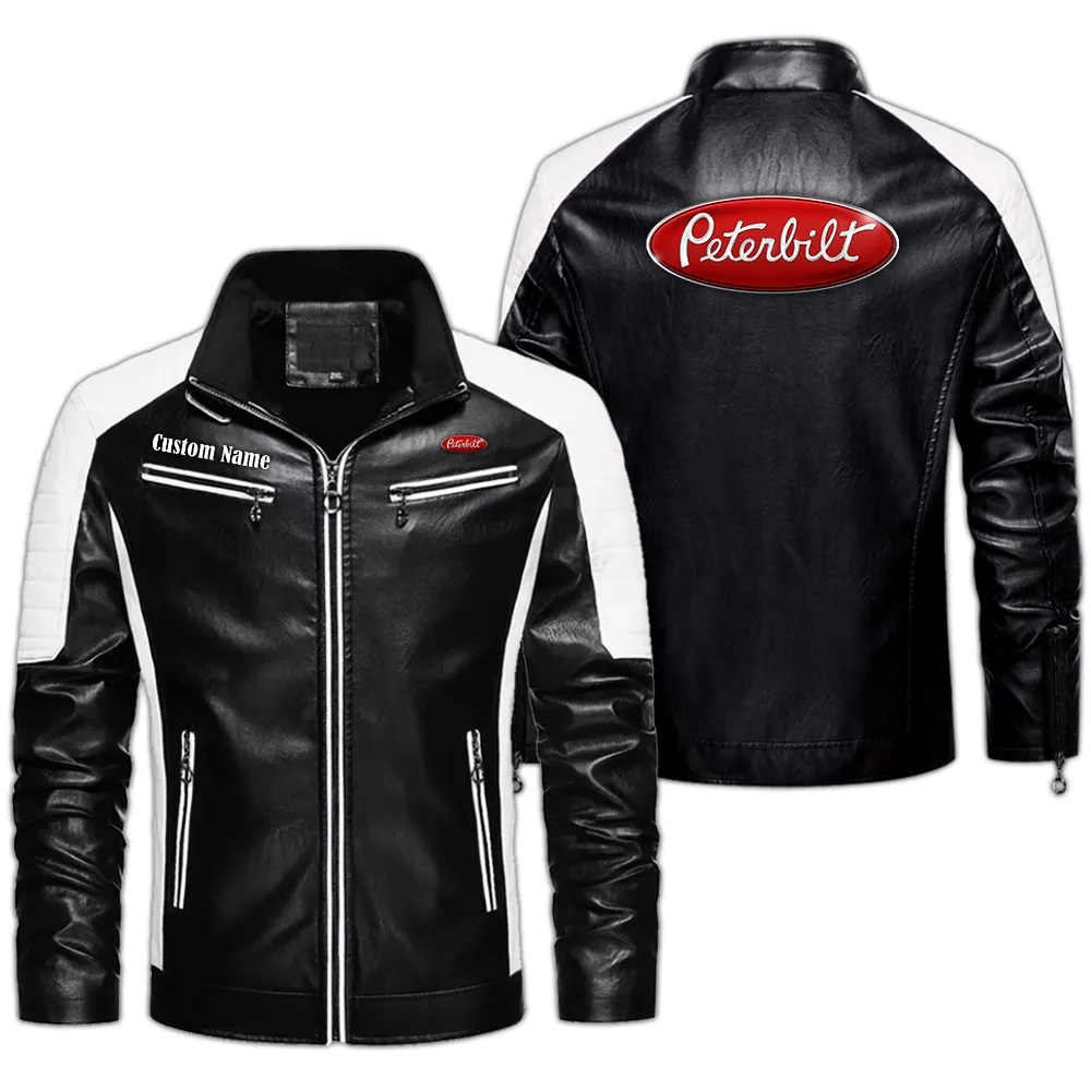 Peterbilt Men's PU Leather Jacket  CAR0401022266, CAR All Over Print Men's PU Leather Jacket - Black