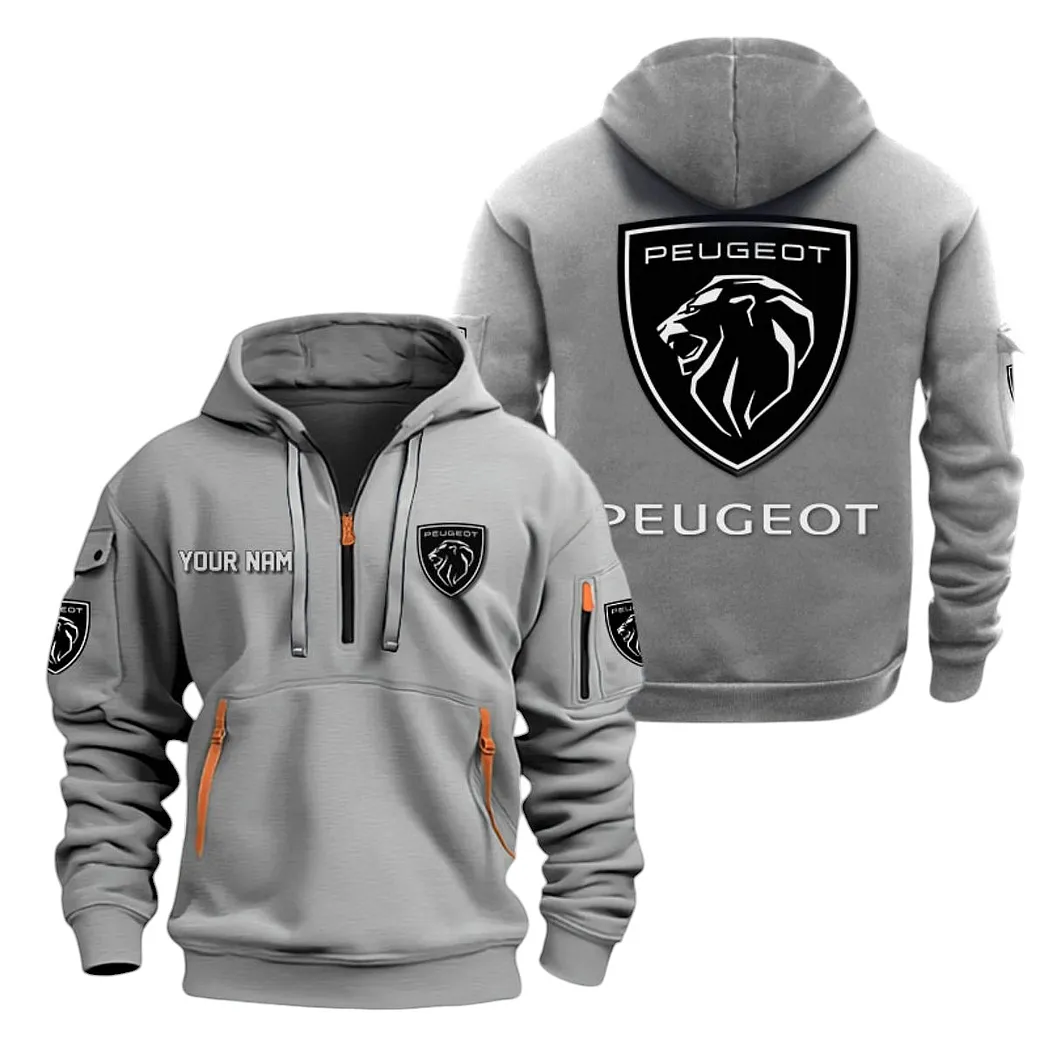 Peugeot Half Zip Hoodie For Men, Gift For Peugeot Lovers CAR20022125695 - Gray