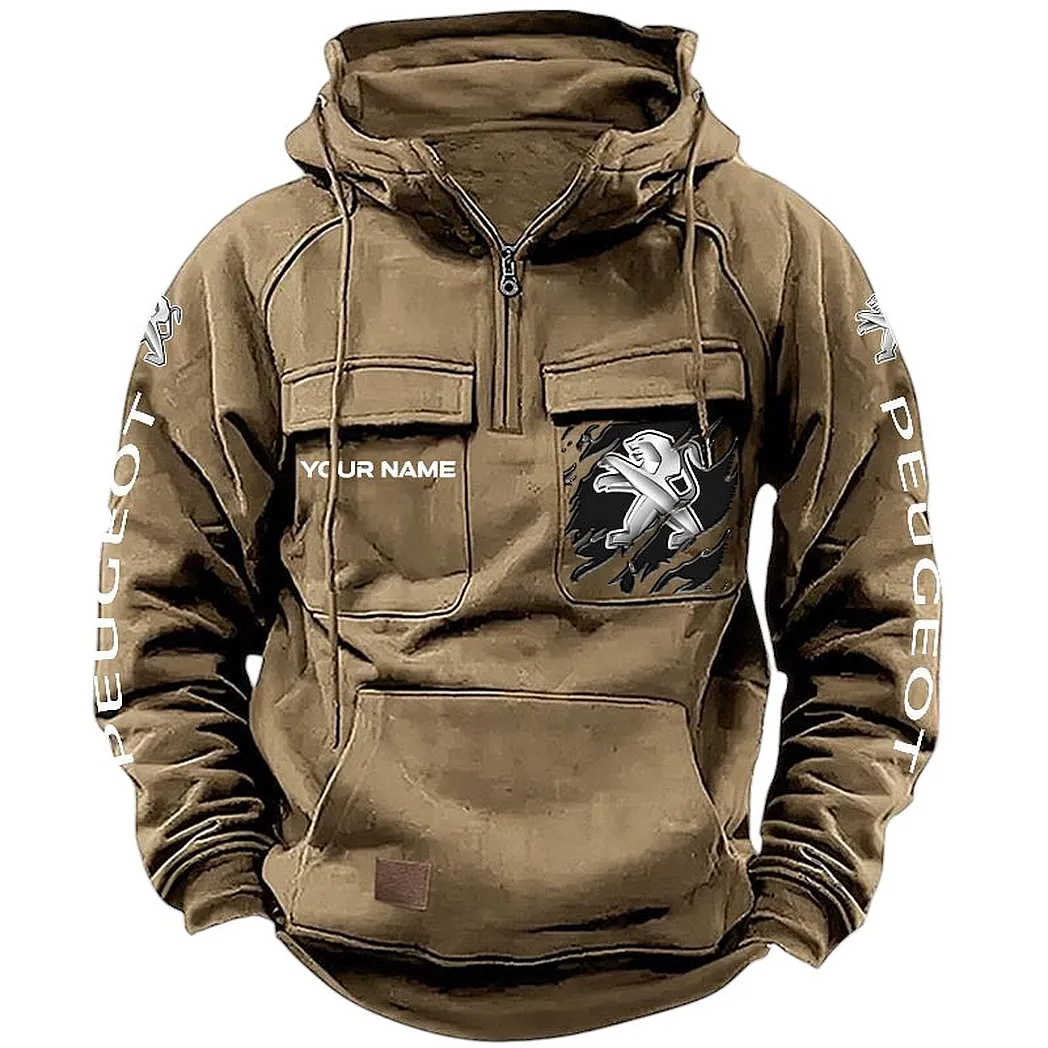 Peugeot Hoodie Tactical Quarter Zip, Gift For Peugeot Lovers CAR164022425157 - Khaki