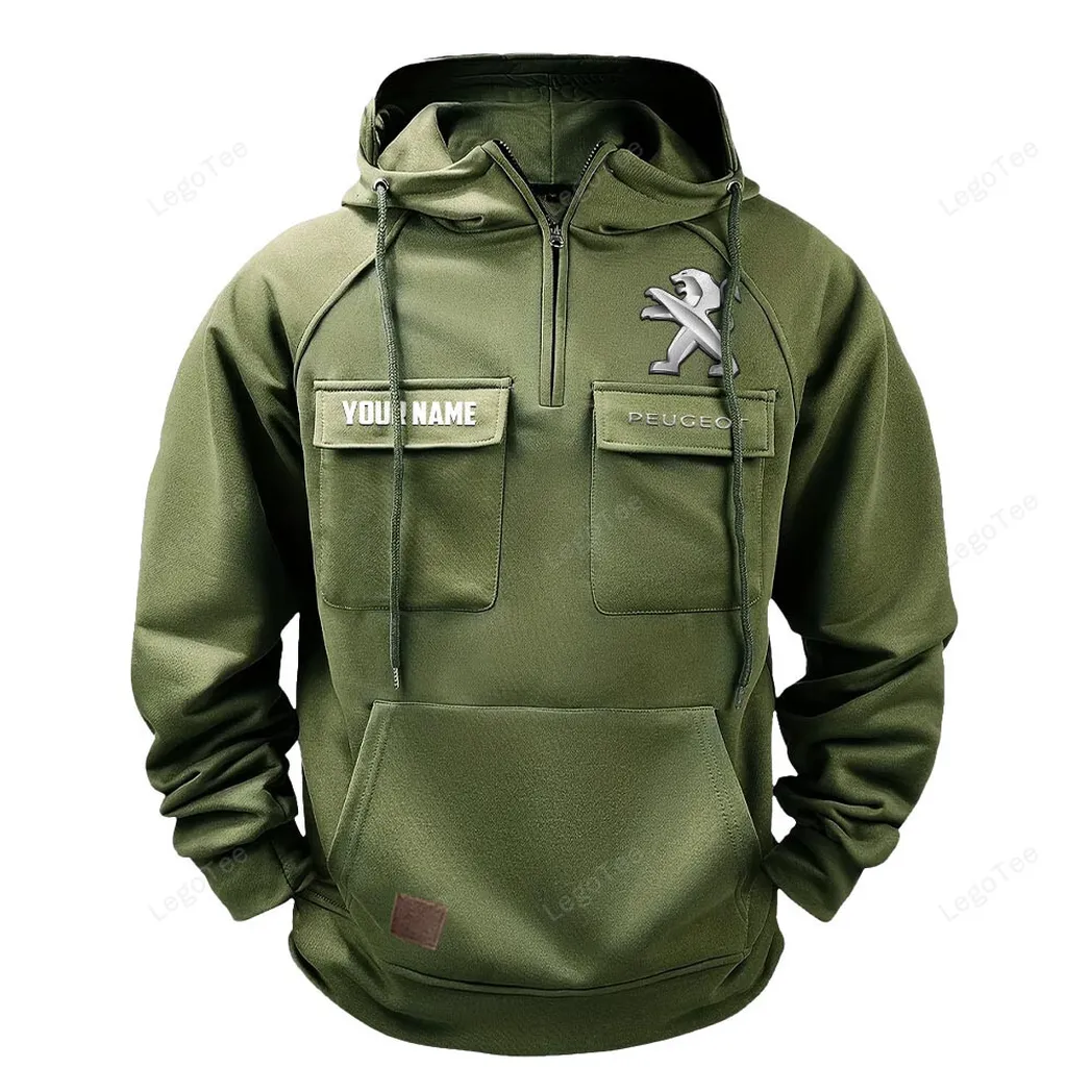 Peugeot Tactical Quarter Zip Hoodie, Gift For Peugeot Lovers, Gift For Him, Husband, Boyfriend - Army Green CAR109021425341-1