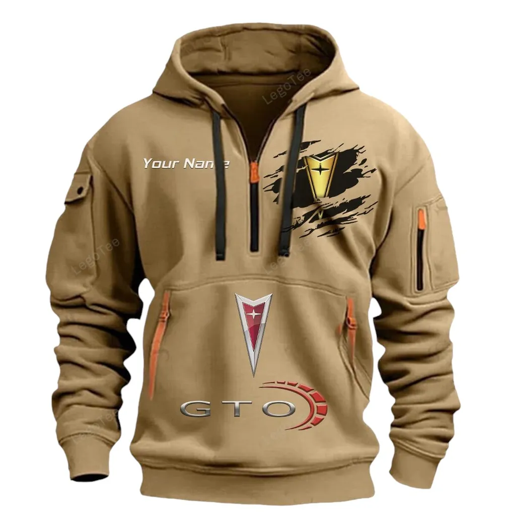 Pontiac GTO Half Zip Hoodie CAR113021425817, Best Gift for Him, Husband, Boyfriend - Khaki