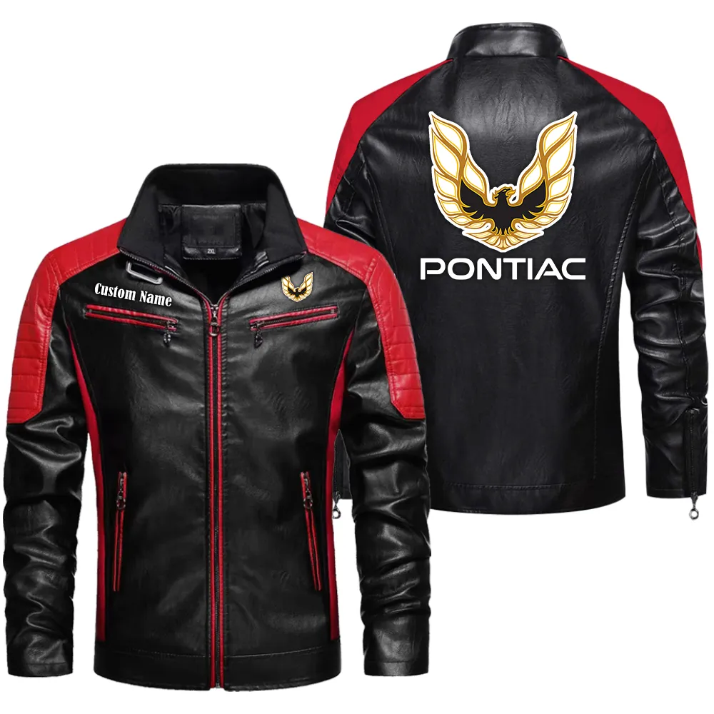 Pontiac Men's PU Leather Jacket  CAR0401022272, CAR All Over Print Men's PU Leather Jacket - Red