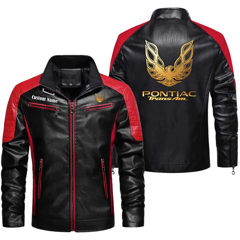 Pontiac Trans Am Men's PU Leather Jacket  CAR0401022279, CAR All Over Print Men's PU Leather Jacket - Red