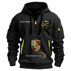 Porsche Half Zip Hoodie CAR113021425781, Best Gift for Him, Husband, Boyfriend - Black