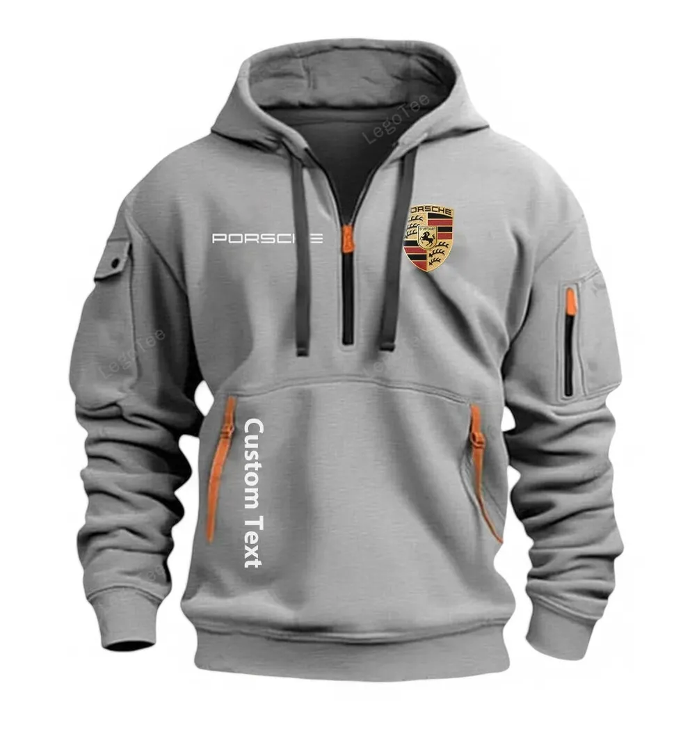 Porsche Half Zip Hoodie For Men, Gift For Him, Husband, Boyfriend - Gray CAR112021425558-2