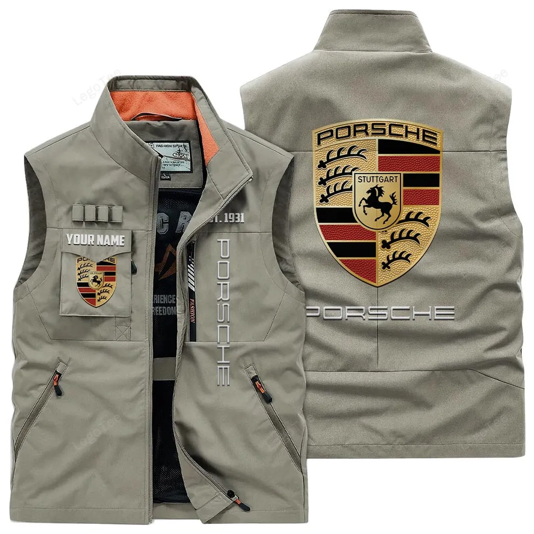 Porsche Outdoor Sleeveless Vest, Gift For Porsche Lovers, Gift For Him, Husband, Boyfriend - Khaki CAR132021325889-4