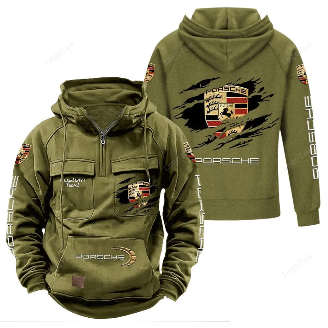 Porsche Tactical Quarter Zip Hoodie, Gift For Porsche Lovers, Gift For Him, Husband, Boyfriend - Army Green CAR122021425002-1