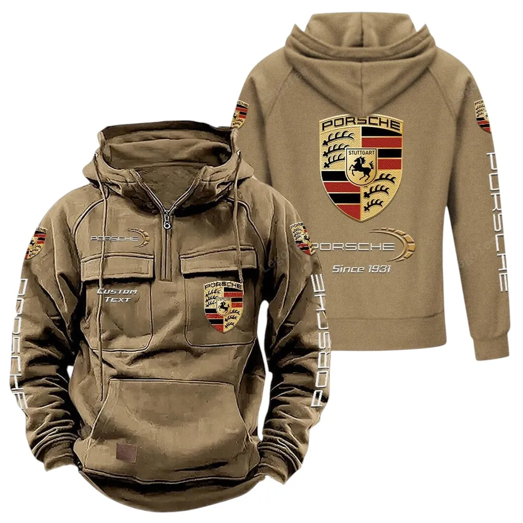 Porsche Tactical Quarter Zip Hoodie, Gift For Porsche Lovers, Gift For Him, Husband, Boyfriend - Khaki CAR96021425670-4