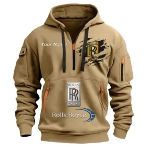 Rolls Royce Half Zip Hoodie CAR113021425799, Best Gift for Him, Husband, Boyfriend - Khaki