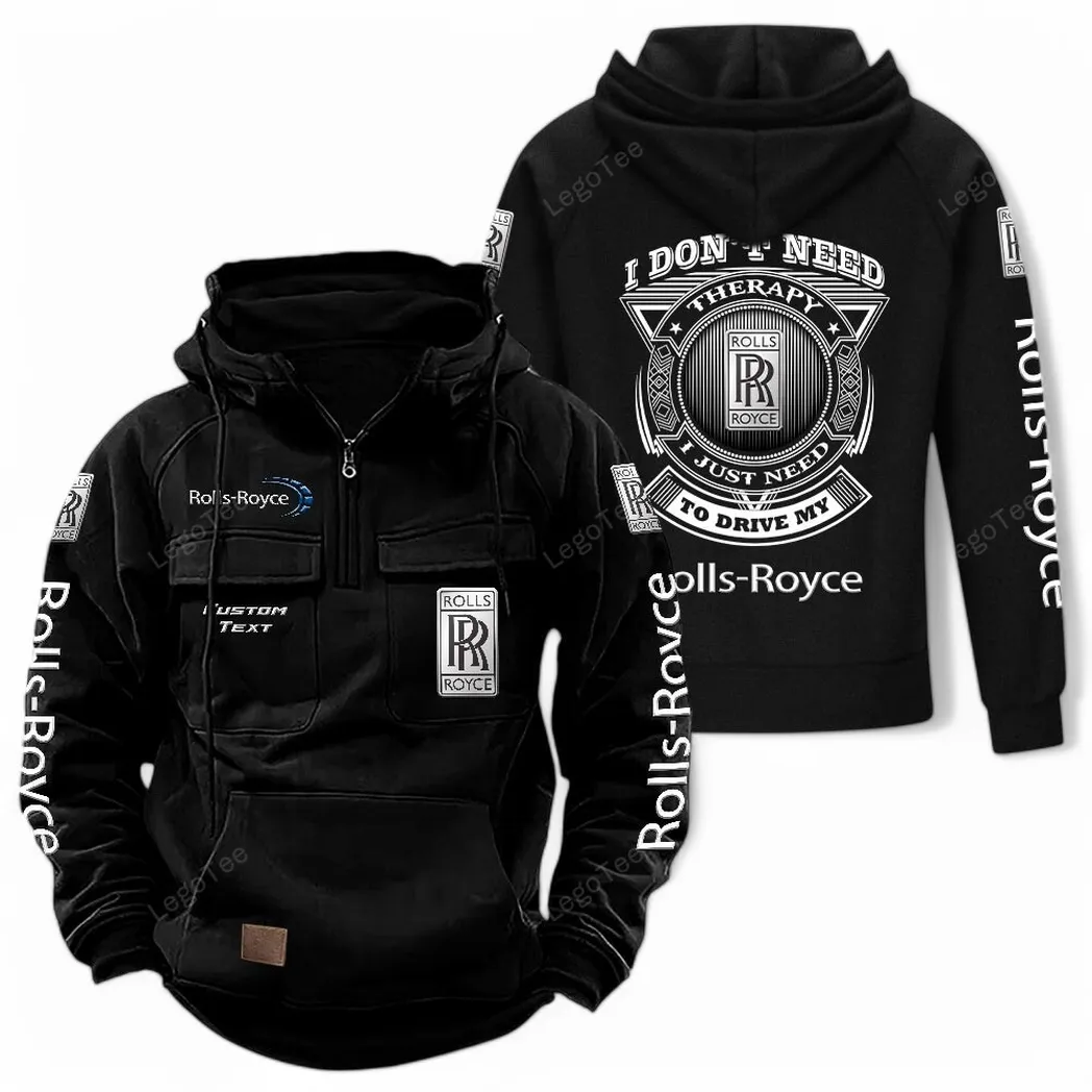 Rolls Royce Tactical Quarter Zip Hoodie CAR106021525022, Gifts For Men, Him, Husband, Boyfriend - Black