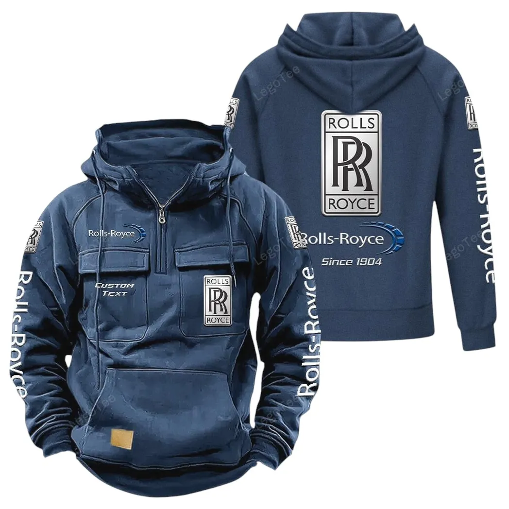 Rolls Royce Tactical Quarter Zip Hoodie, Gift For Rolls Royce Lovers, Gift For Him, Husband, Boyfriend - Dark Blue CAR96021425745-3