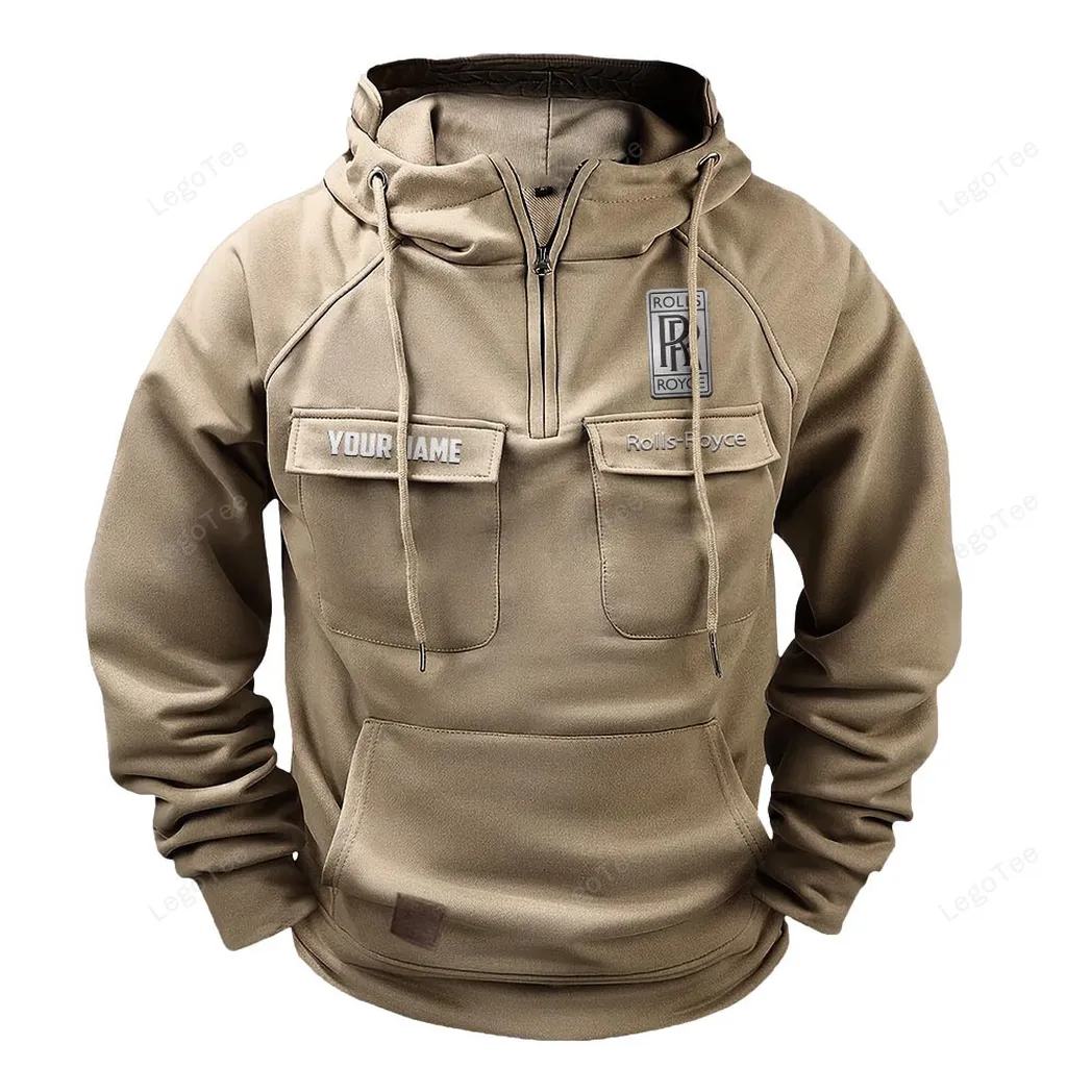 Rolls Royce Tactical Quarter Zip Hoodie, Gift For Rolls Royce Lovers, Gift For Him, Husband, Boyfriend - Khaki CAR109021425365-4