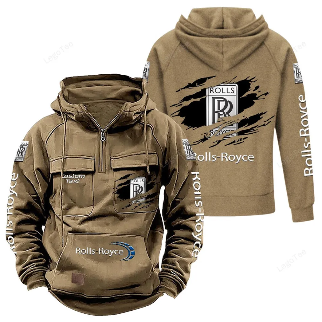 Rolls Royce Tactical Quarter Zip Hoodie, Gift For Rolls Royce Lovers, Gift For Him, Husband, Boyfriend - Khaki CAR122021425048-4
