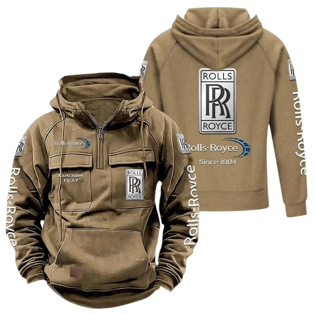 Rolls Royce Tactical Quarter Zip Hoodie, Gift For Rolls Royce Lovers, Gift For Him, Husband, Boyfriend - Khaki CAR96021425745-4
