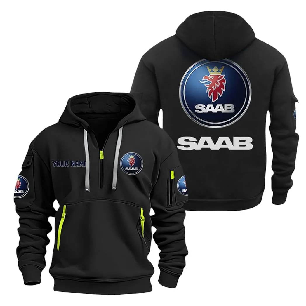 Saab Automobile Half Zip Hoodie For Men, Gift For Saab Automobile Lovers CAR20022125729 - Black