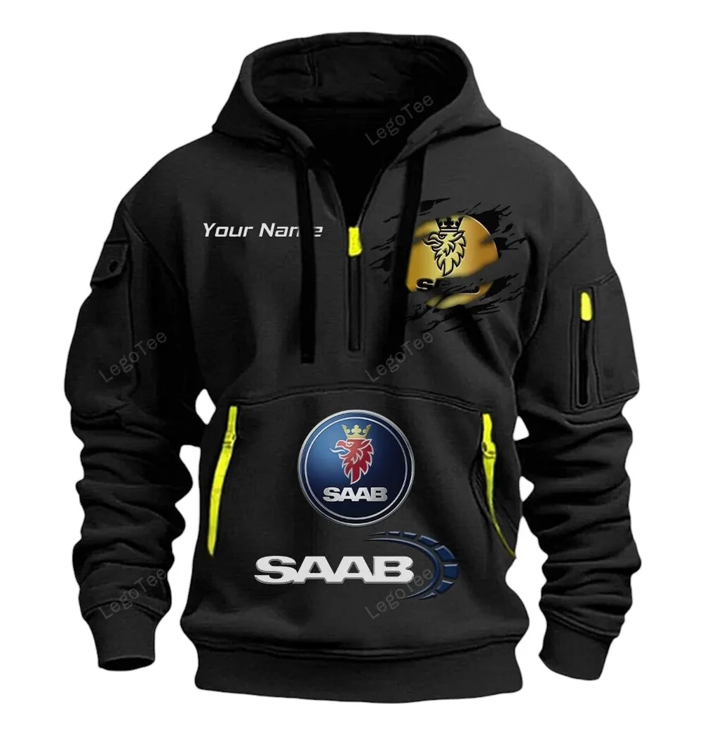 Saab Half Zip Hoodie CAR113021425829, Best Gift for Him, Husband, Boyfriend - Black