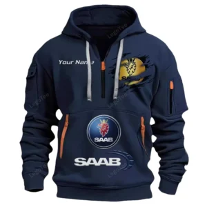 Saab Half Zip Hoodie CAR113021425829, Best Gift for Him, Husband, Boyfriend - Navy