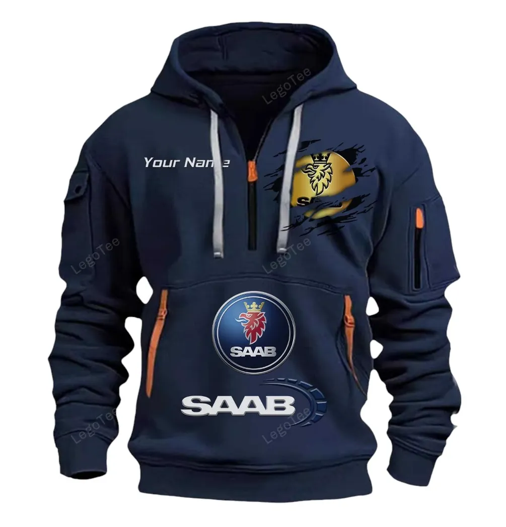 Saab Half Zip Hoodie CAR113021425829, Best Gift for Him, Husband, Boyfriend - Navy