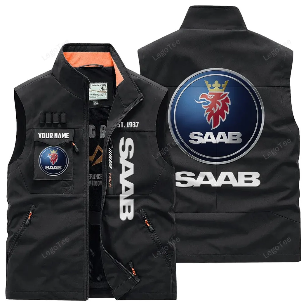 Saab Outdoor Sleeveless Vest, Gift For Saab Lovers, Gift For Him, Husband, Boyfriend - Black CAR132021325965-3