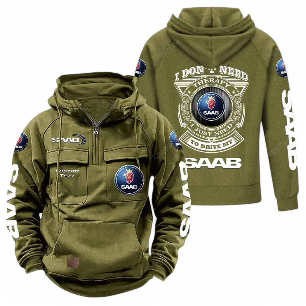 Saab Tactical Quarter Zip Hoodie CAR106021525076, Gifts For Men, Him, Husband, Boyfriend - Army Green