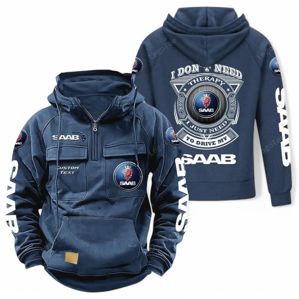 Saab Tactical Quarter Zip Hoodie CAR106021525076, Gifts For Men, Him, Husband, Boyfriend - Dark Blue
