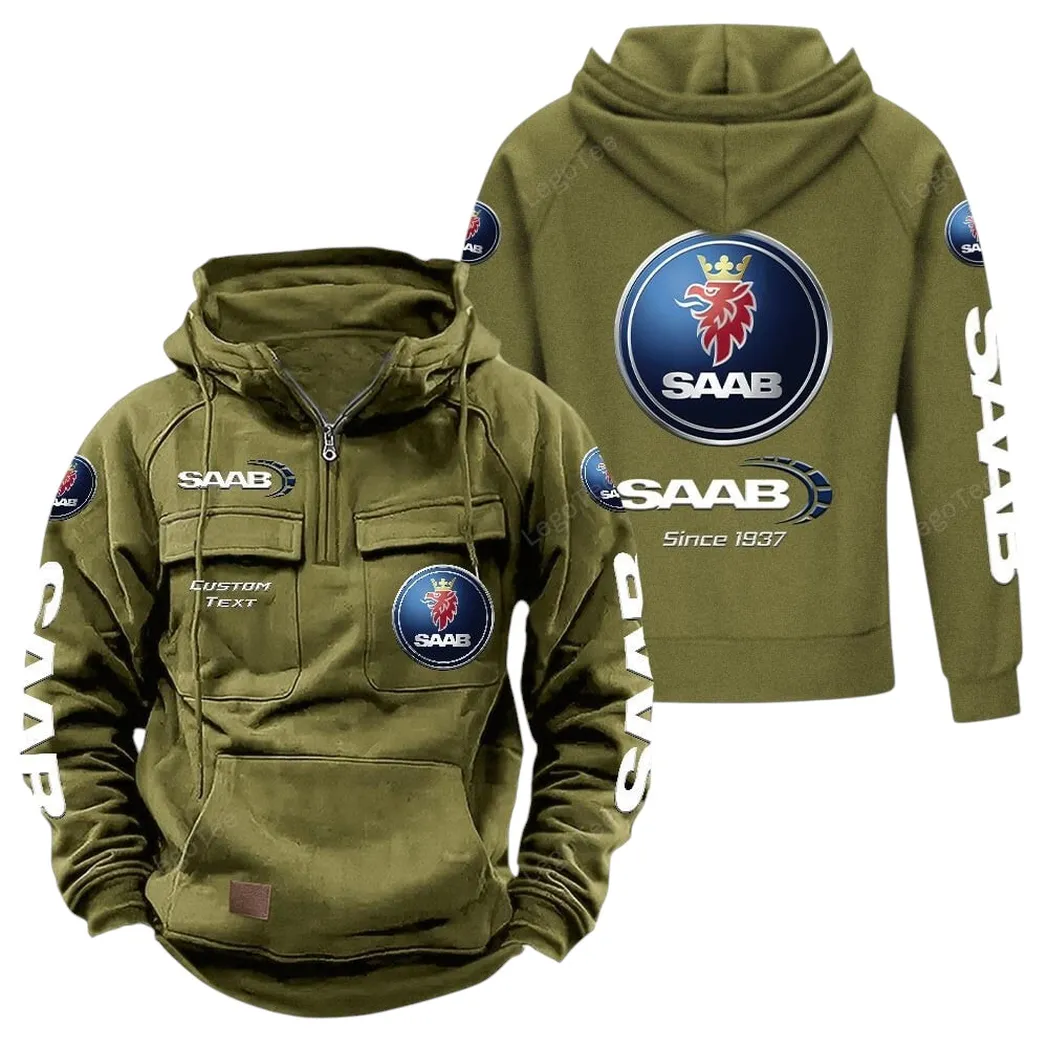 Saab Tactical Quarter Zip Hoodie, Gift For Saab Lovers, Gift For Him, Husband, Boyfriend - Army Green CAR96021425726-1